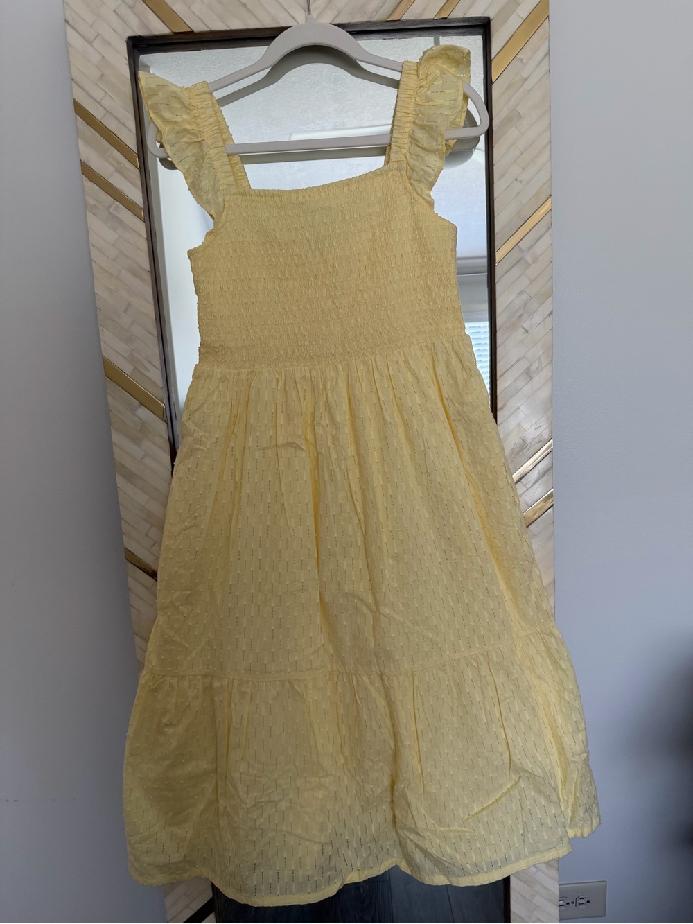 Yellow Smocked Midi Dress with Ruffle Straps by LOFT